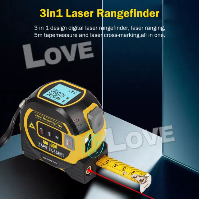 3IN1 Digital Measure Tape Laser Distance Meter Measuring Tool Range Finder LCD 2