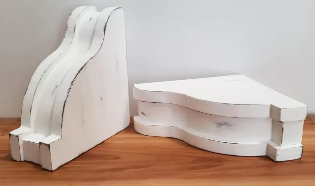 Pair of Distressed White Wood Corbels Shelf Brackets Country / Cottage Style 032