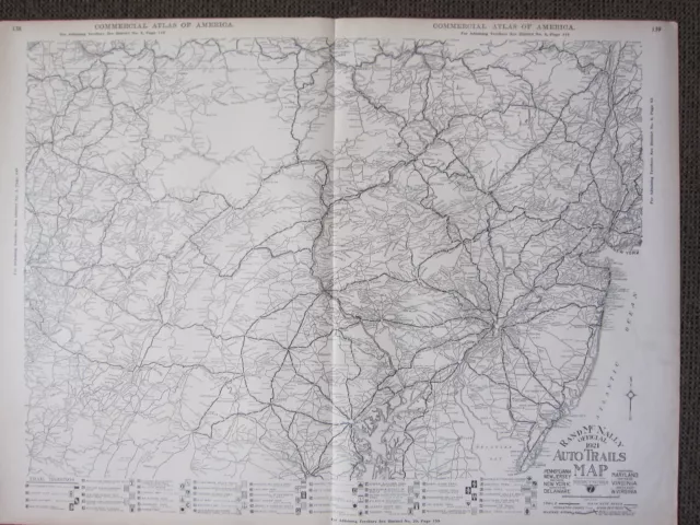 1922 Grand Map ~ Auto Trails Philadelphia Pennsylvania Delaware~ Rand Mcnally