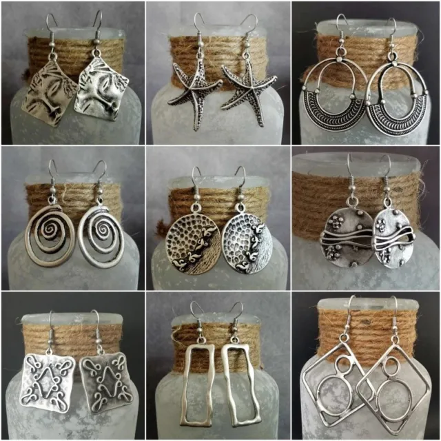 Retro Boho Silver Ear Hook Earrings Drop Dangle Women Wedding Party Jewelry Gift