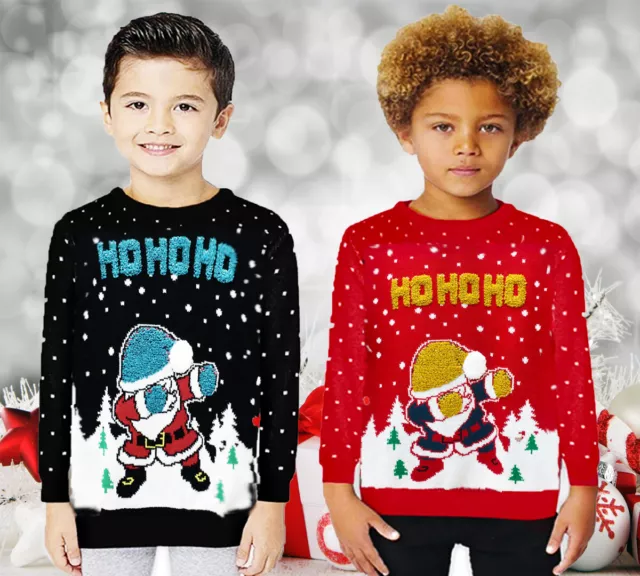 New Kids Boys Xmas Christmas Santa Dabbing Jumper Sweater Knitted Funny Novelty
