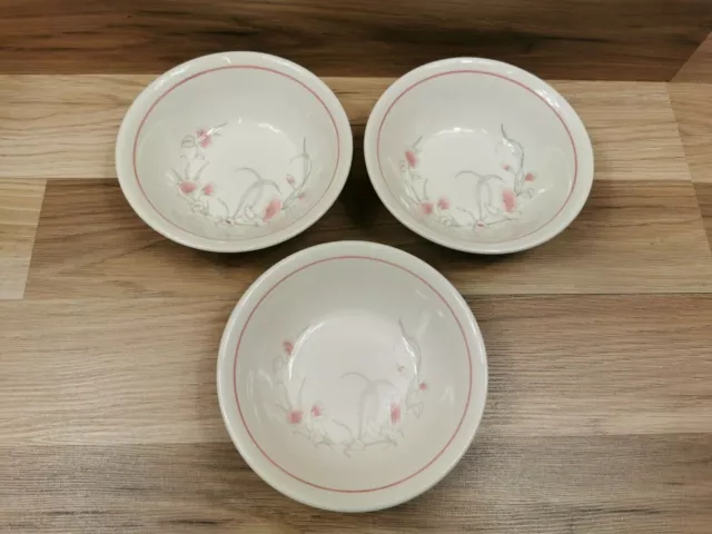 3 x Vintage English Ironstone Tableware (EIT) Pink Floral Soup / Cereal Bowls