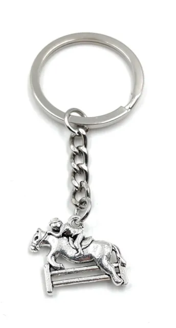 Show Jumping Horse Tournament Silver Key Ring Pendant