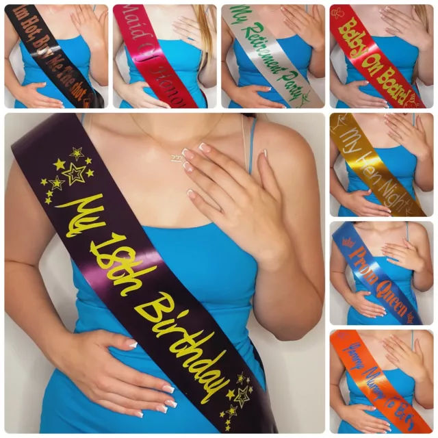 Personalised Birthday Sash Hen Party Stag Do 16th 18th 21st 30th 40th Any Text