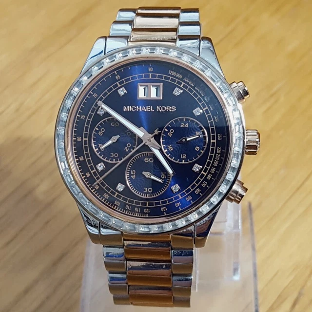 Herren Damen 2-T Roségold Michael Kors Brinkley 6205 Mitternachtsblau Chrono Uhr
