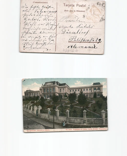 (n14994)   CHILE 1910  Farblitho Valparaiso Paradiestal SMS Emden Anfahrt O