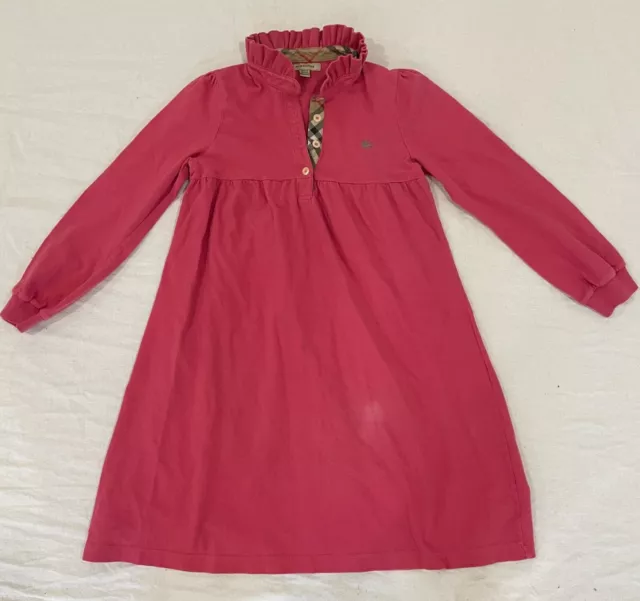 BURBERRY Girls Pink Long Sleeve Dress Sz. 12 Years, Flaw