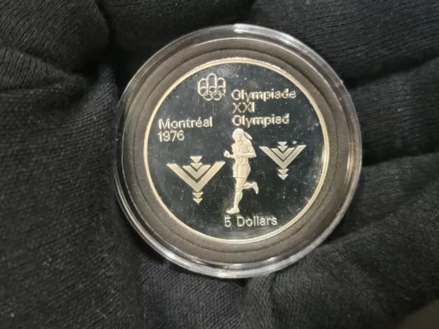 1975 Canada Proof $5 Dollar Olympic Marathon World Silver Coin 0.723 ASW