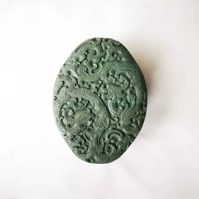 4" Chinese Ink Natural Original Stone Hand-carved Dragon Inkstone Inkslab