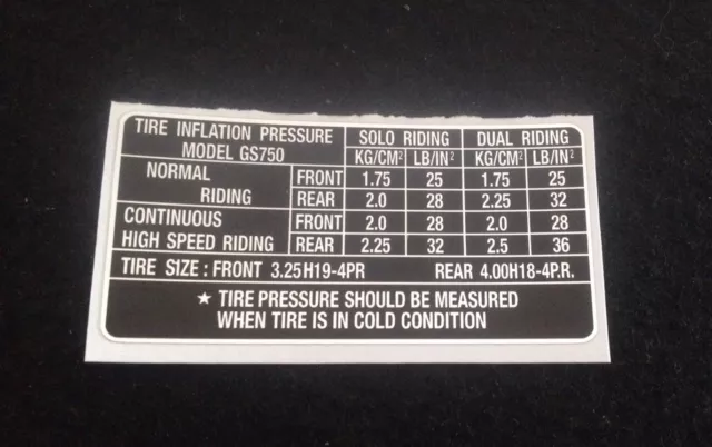 Suzuki Gs750 Tire Info Decal