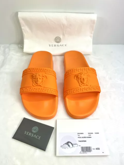 Versace Palazzo Pool Slides Gomma Tangerine Sandals Mens 45 / 12 US Authentic