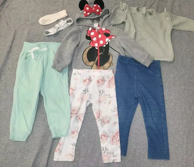 Baby Girl Size 1 Bundle Jumper Disney Minnie Mouse Jacket Pants Floral H&M 18-24