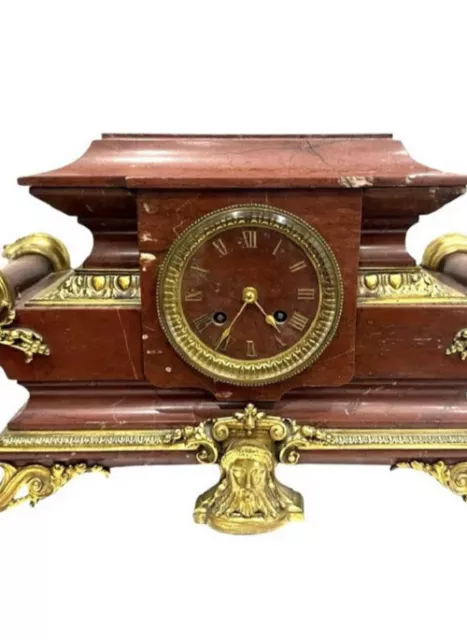 French Bronzed - Mounted Rouge Griotte Marble Mantel Clock 2