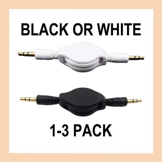 3.5mm Retractable AUX Cable Stereo Audio Male to Male Extension Auxiliary Cord