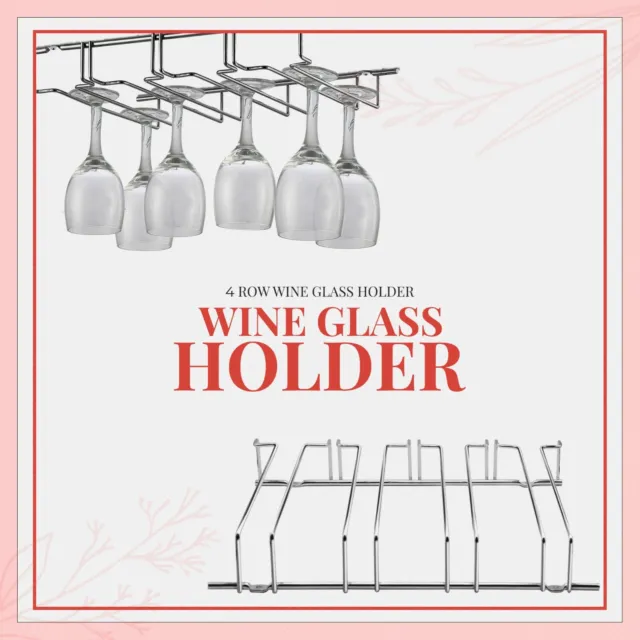 Under Cabinet Stemware Chrome Wine Glass Holder Bar Hanger Hanging Storage Racks