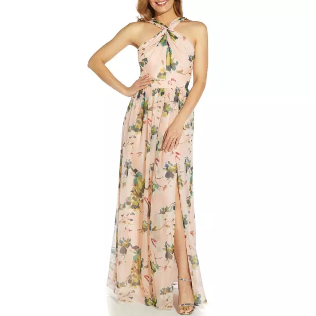 Adrianna Papell Womens Organza Floral Semi-Formal Halter Dress BHFO 5253