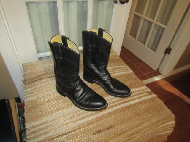 JUSTIN 3133 Black Leather Roper Cowboy Western Boots Men's size 6.5 D