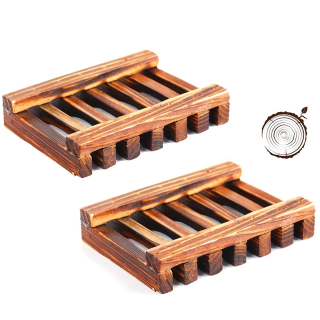 Soporte de jabón de madera de bambú carbonizado 2 piezas a prueba de humedad