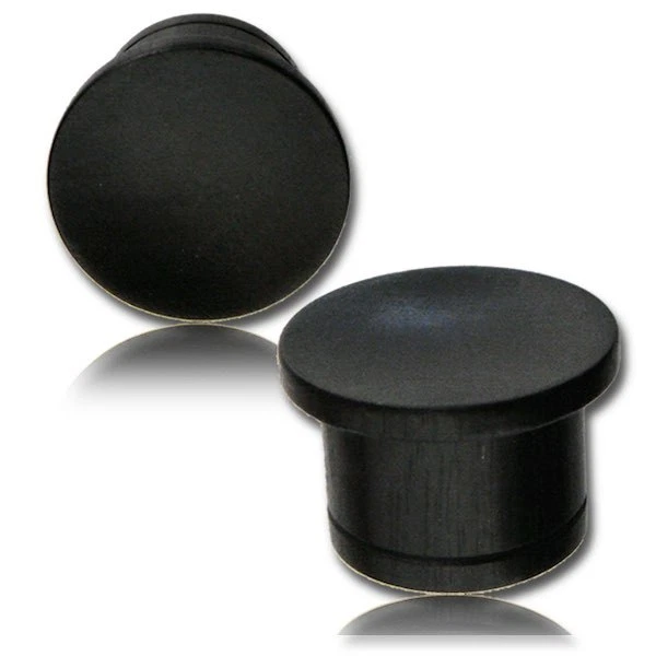 Pair Of Ebony Wood Top Hat Plugs Single Flare Organic Gauges Tunnels Wooden Plug