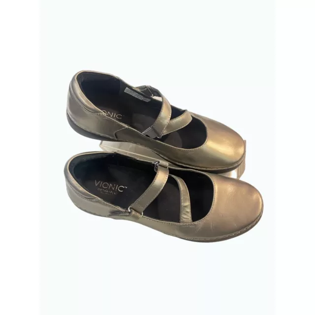 VIONIC with Orthaheel Technology Judith Flat Mary Jane Pewter size 10 3