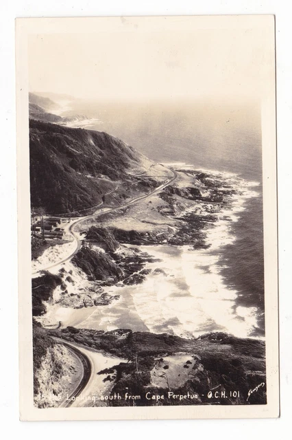 c1920 SAWYER RPPC OREGON COAST CAPE PERPETUA HWY 101 PANORAMIC VINTAGE POSTCARD