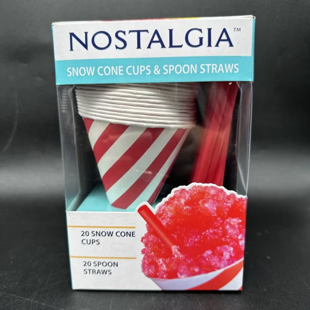 Nostalgia Snow Cone Cup & Spoon Straw Kit, 20 Ct, Red Stripe