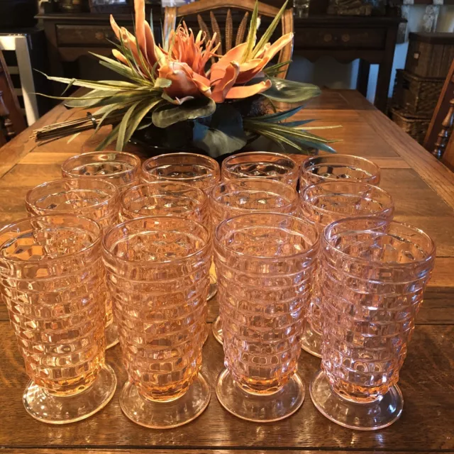 Vintage Indiana Colony Whitehall Cubist Pattern Pink Peach Footed Glasses 12