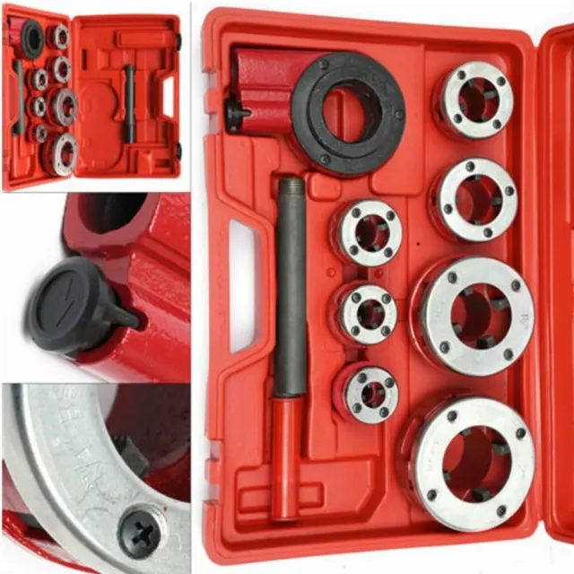 BSPT 3/8" to 2" Dies Hand Ratchet Type Pipe Threader Set Plumbing Tools