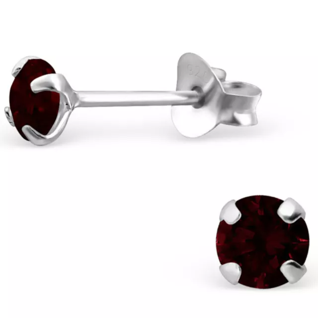 Sterling Silver 4mm round garnet red stud earrings January Birthstone jewellery