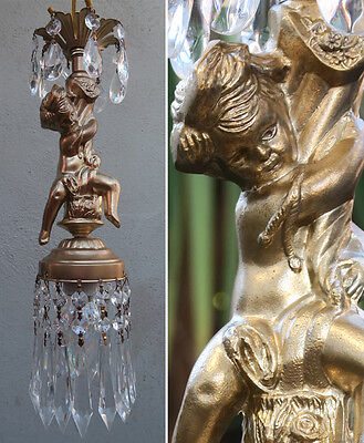 Victorian Era Inspired Cherub Lamp Chandelier Crystal prism tole light fixture