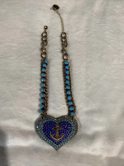 Betsey Johnson Anchor Away Large Bling Heart  Necklace