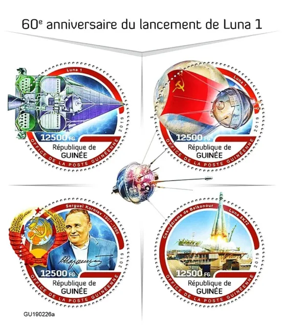 1959 LUNA 1 (Mechta) Russian Moon Spacecraft Space Stamp Sheet (2019 Guinea)