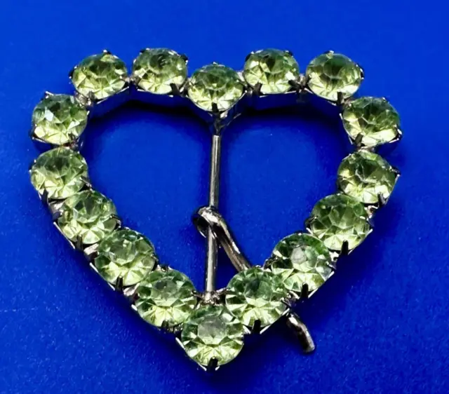 Heart Shaped, Covered in Green Rhinestones Small Silver Tone Women's Belt Buckle