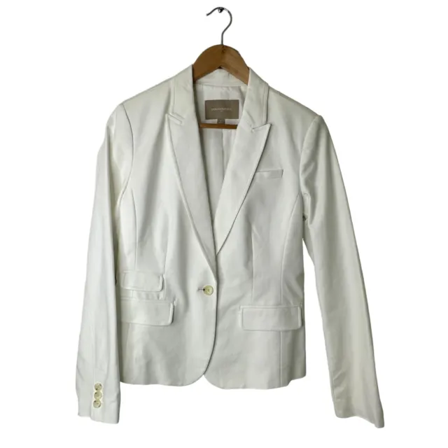 Banana Republic Women's White Single Button Pocket Blazer Size 6 Cotton