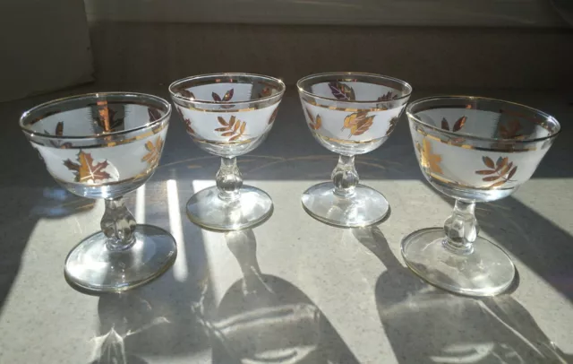 Set of 4 Vintage Libbey Golden Foliage Champagne/Tall Sherbet Glasses Frosted