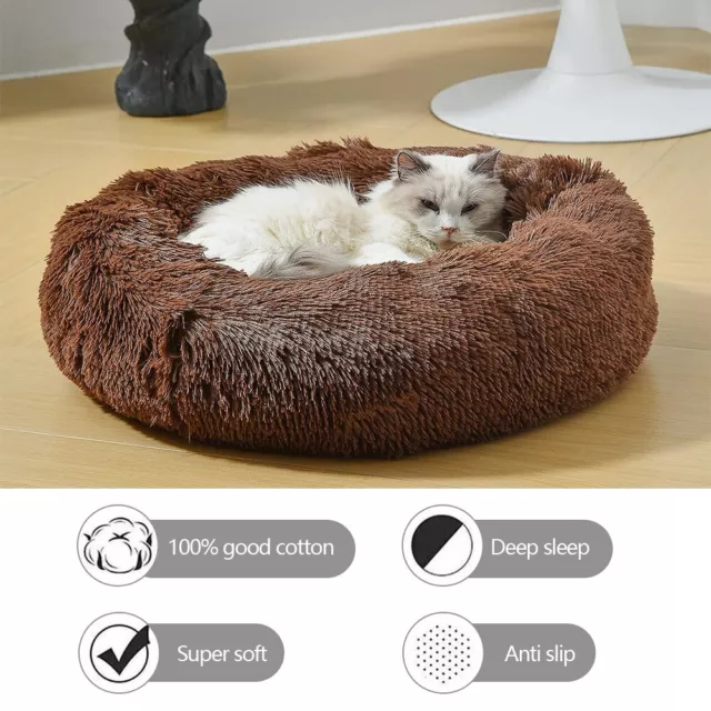 Donut Plush Pet Dog Cat Bed Fluffy Soft Warm Calming Bed Sleeping Kennel Nest US