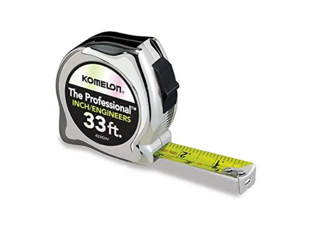 Komelon  Professional Tape Measure both Inch Engineer Scale Chrome 33Ft x 1Inch