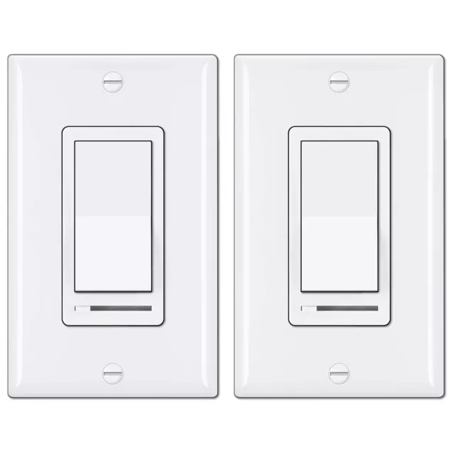 BESTTEN 2 Pack Dimmer Light Switch, Single Pole or 3 way, Wallplate incl (white)