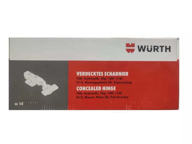 CAJA DE 10 BISAGRAS RECTA S1 100º BASE H2 ATOR WÜRTH con freno hidráulico 2