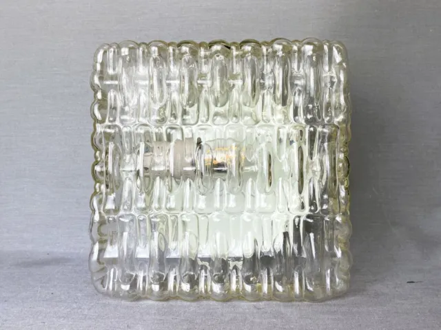 Mid century clear glass square close-to-ceiling flush mount lamp light fixture