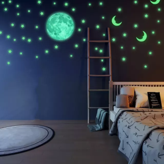 100*/Set 3D Stars Glow In The Dark Luminous Fluorescent Wall Stickers Decor - UK