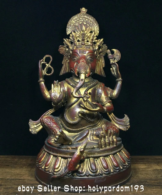 11" Ancient Tibet Tibetan Bronze Ganesh Lord Ganesha Elephant God Buddha Statue