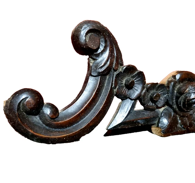 Scroll flower wood carving pediment 20 in - Antique French architectural salvage