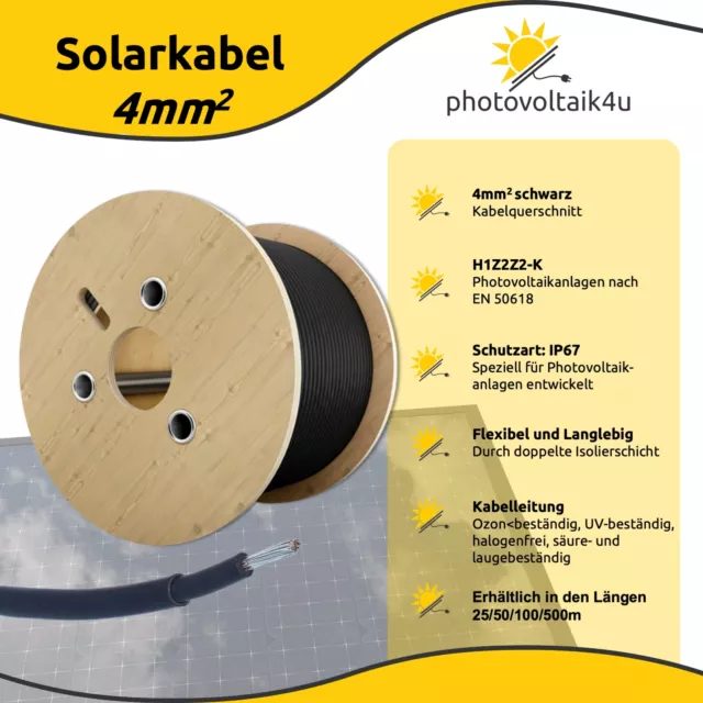 Solarkabel Solarleitung 4mm² Schwarz Kupferkabel Photovoltaik 1-100m Neu