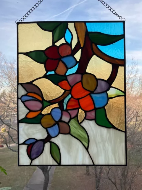 Large Handcrafted stained glass window panel  12" x 16"