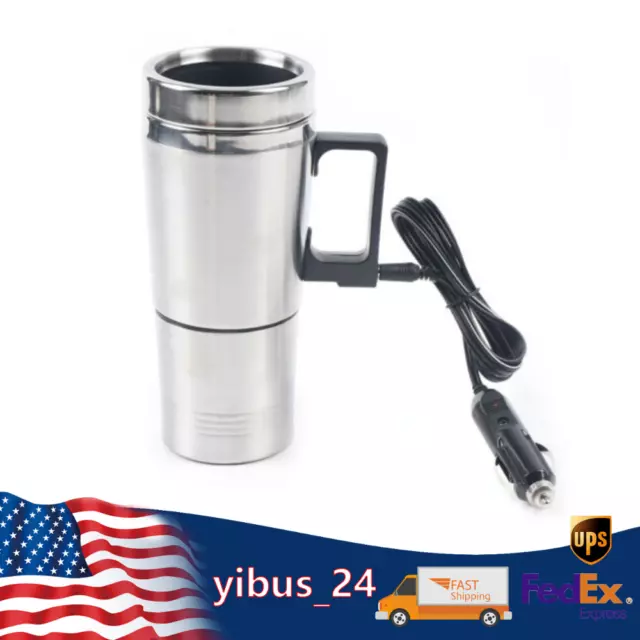 Portable Auto Heated Kettle Car Coffee Milk Water Heating Cup Travel Mug 12 V