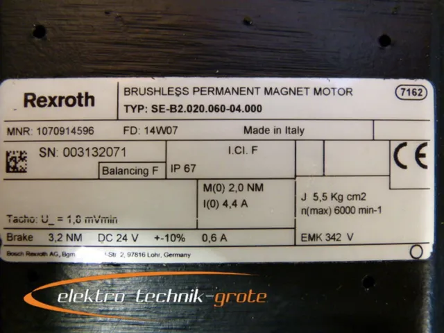 Rexroth SE-B2.020-060-04.000 Brushless Permanent Magnet Motor   - ungebraucht! - 3