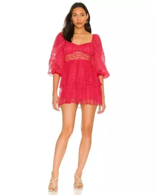 NWT Majorelle Revolve Brielle Lace Blouson Sleeve Mini Dress Pink Size XL H13285