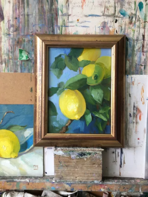 Original Oil Painting Lemon  8x6 inch Still Life    UNFRAMED