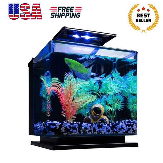 Aquarium Kit Glofish LED Lighting Betta Glass Office Desk Fish Tank 3 Gallon NEW